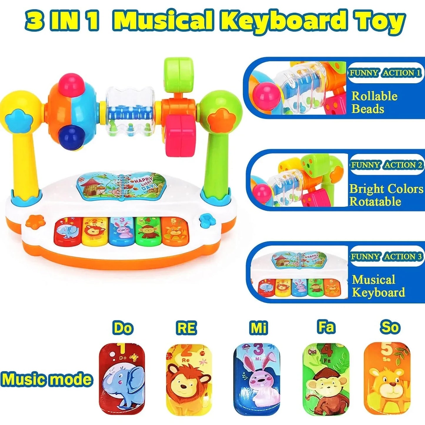 Baby Rotating Piano Keyboard with Light Sound