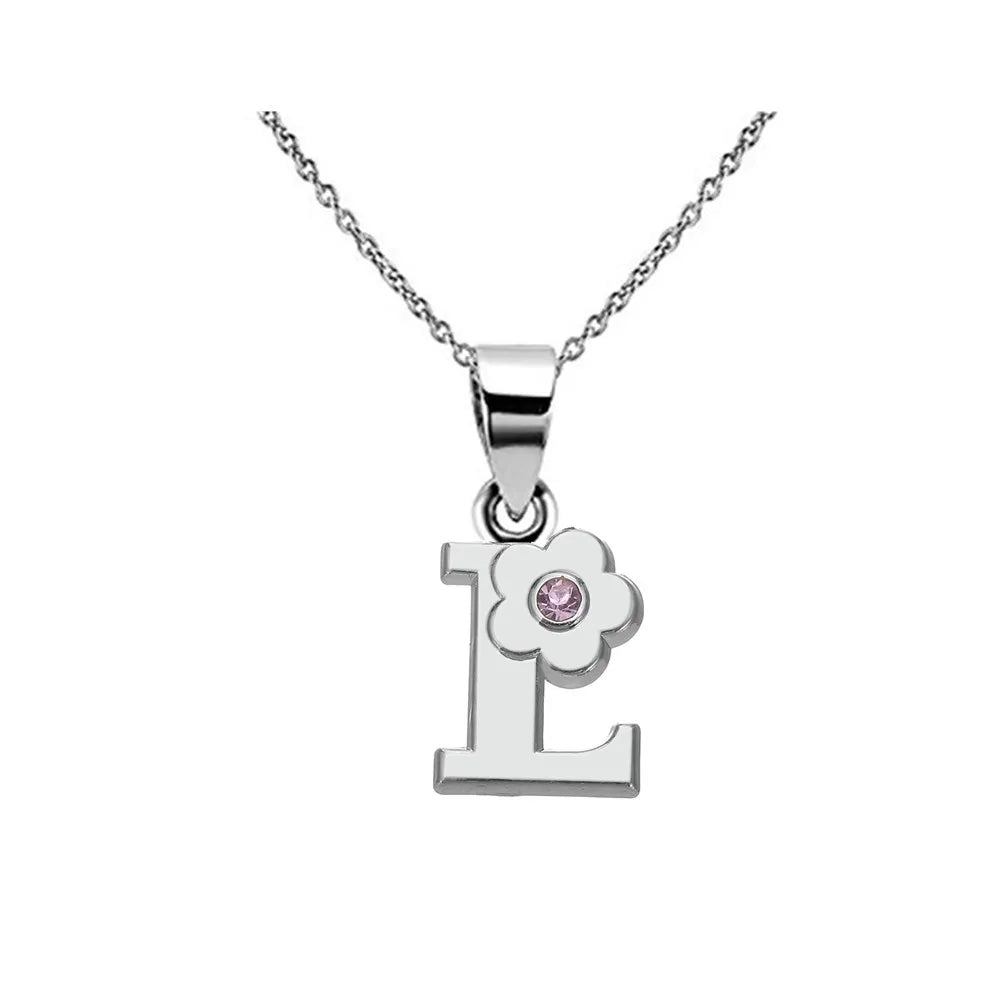 My Shape Initials Flower Letter Name Necklace for Girls Children's Alloy Crystal Flower A-Z Alphabet Pendant Chain Kids Jewelry