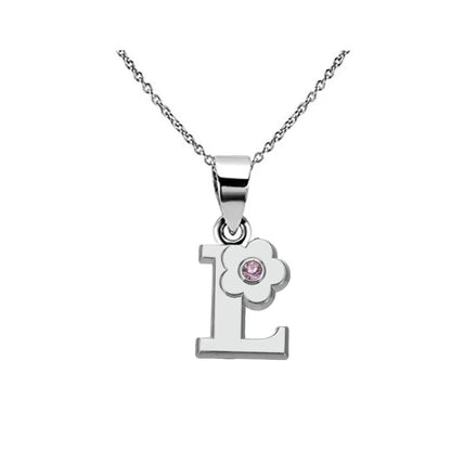 My Shape Initials Flower Letter Name Necklace for Girls Children's Alloy Crystal Flower A-Z Alphabet Pendant Chain Kids Jewelry