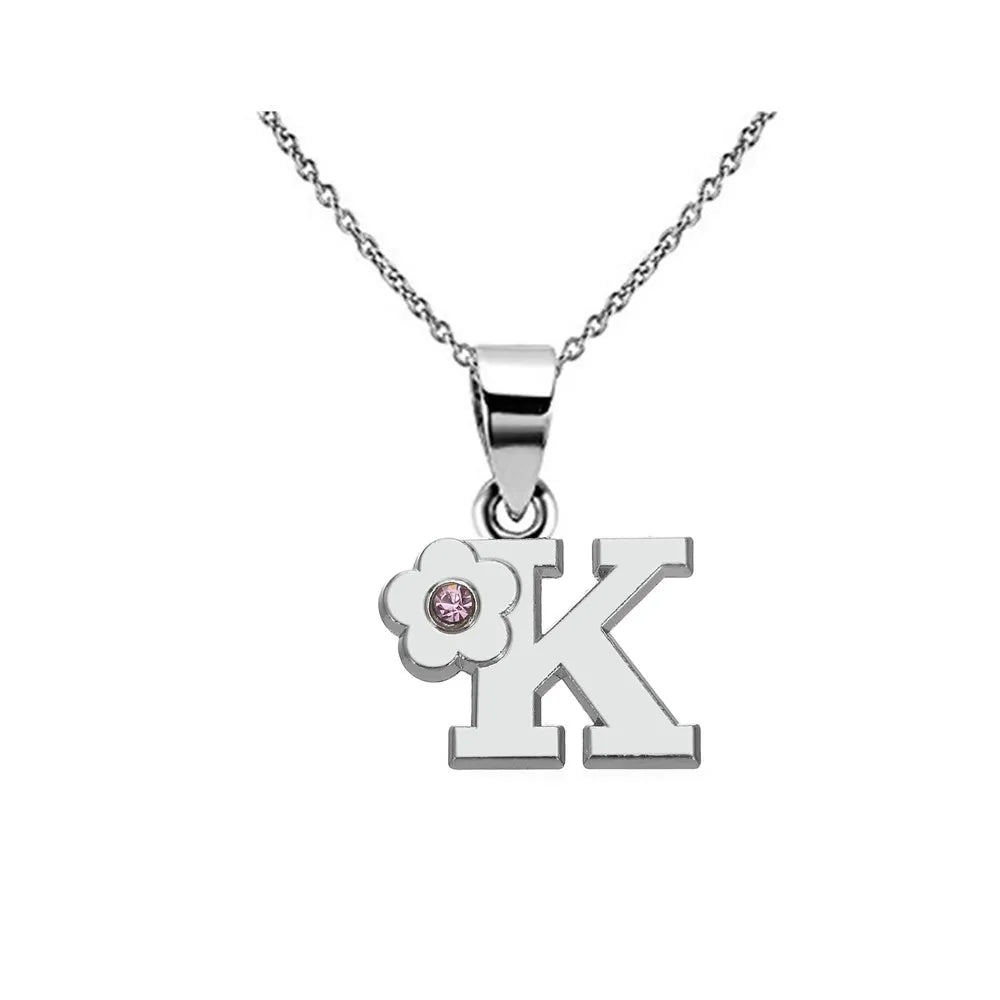 My Shape Initials Flower Letter Name Necklace for Girls Children's Alloy Crystal Flower A-Z Alphabet Pendant Chain Kids Jewelry