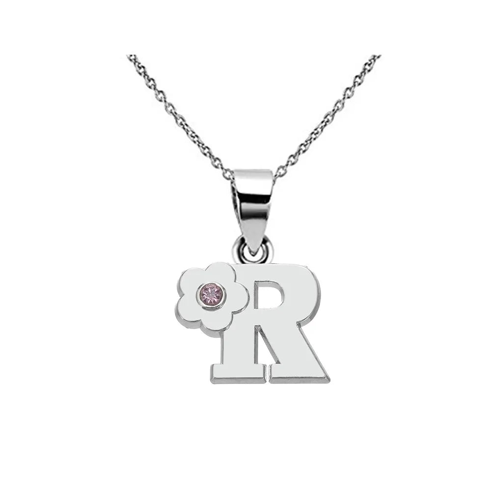 My Shape Initials Flower Letter Name Necklace for Girls Children's Alloy Crystal Flower A-Z Alphabet Pendant Chain Kids Jewelry