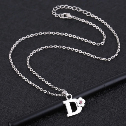 My Shape Initials Flower Letter Name Necklace for Girls Children's Alloy Crystal Flower A-Z Alphabet Pendant Chain Kids Jewelry