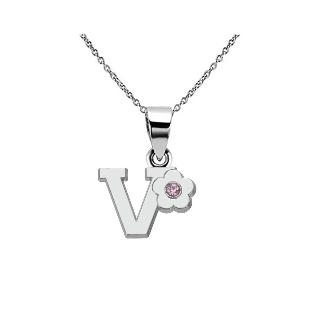 My Shape Initials Flower Letter Name Necklace for Girls Children's Alloy Crystal Flower A-Z Alphabet Pendant Chain Kids Jewelry