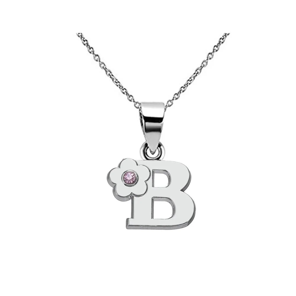 My Shape Initials Flower Letter Name Necklace for Girls Children's Alloy Crystal Flower A-Z Alphabet Pendant Chain Kids Jewelry