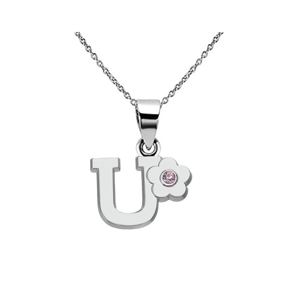 My Shape Initials Flower Letter Name Necklace for Girls Children's Alloy Crystal Flower A-Z Alphabet Pendant Chain Kids Jewelry