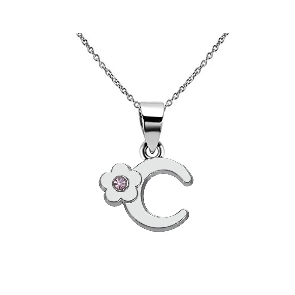 My Shape Initials Flower Letter Name Necklace for Girls Children's Alloy Crystal Flower A-Z Alphabet Pendant Chain Kids Jewelry