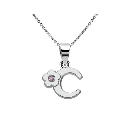 My Shape Initials Flower Letter Name Necklace for Girls Children's Alloy Crystal Flower A-Z Alphabet Pendant Chain Kids Jewelry