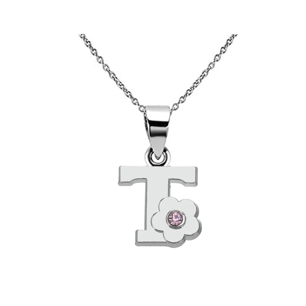 My Shape Initials Flower Letter Name Necklace for Girls Children's Alloy Crystal Flower A-Z Alphabet Pendant Chain Kids Jewelry