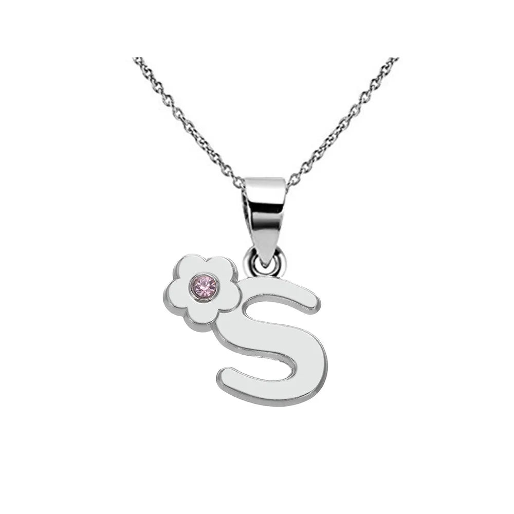 My Shape Initials Flower Letter Name Necklace for Girls Children's Alloy Crystal Flower A-Z Alphabet Pendant Chain Kids Jewelry