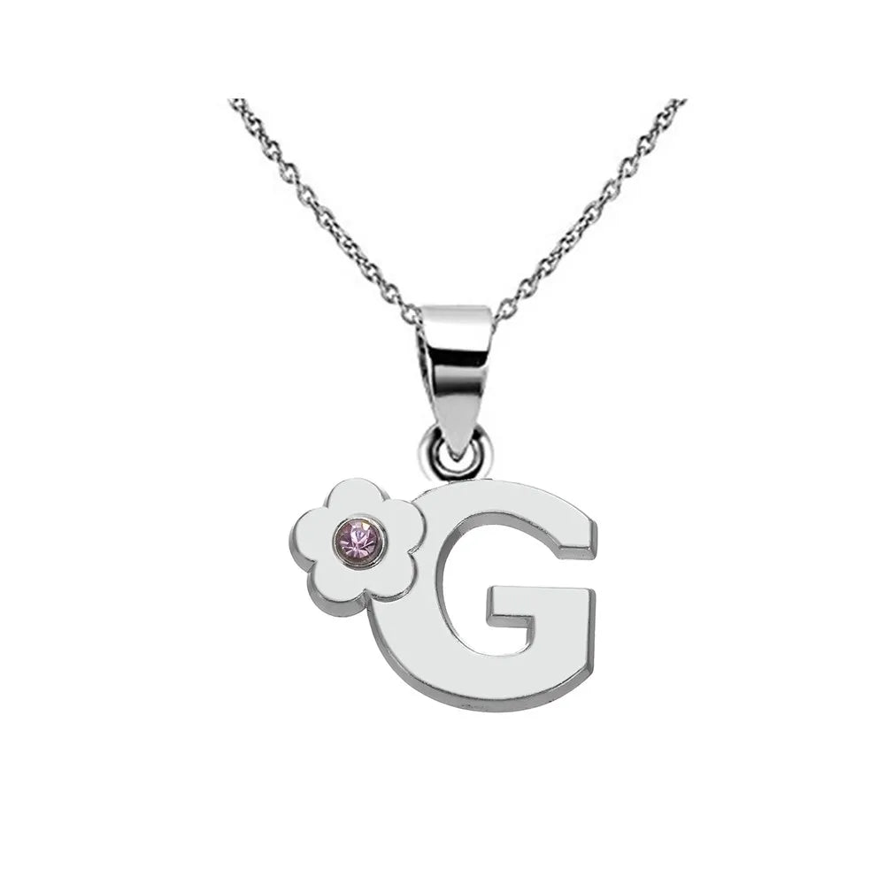 My Shape Initials Flower Letter Name Necklace for Girls Children's Alloy Crystal Flower A-Z Alphabet Pendant Chain Kids Jewelry