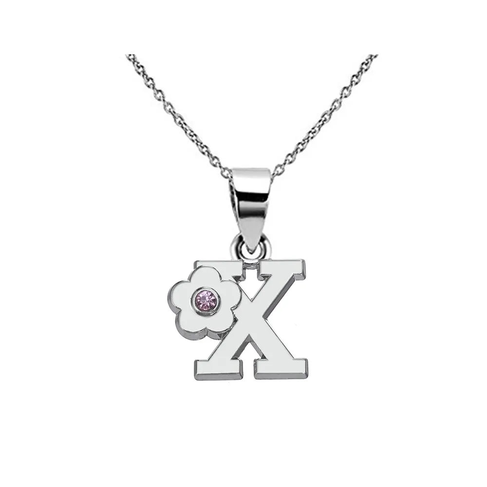 My Shape Initials Flower Letter Name Necklace for Girls Children's Alloy Crystal Flower A-Z Alphabet Pendant Chain Kids Jewelry