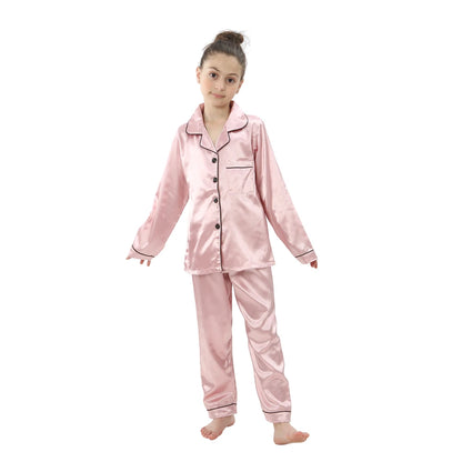 New Children Silk Satin Pyjamas Set Baby Sleepwear Pijama Solid color Pajamas Suit Boys Girls Sleep Set Autumn Kids Loungewear