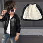 Boys Coats Autumn Winter Fashion Korean Children's Plus Velvet Warming Cotton PU Leather Jacket For 3-8Y Kids Jacket Outerwear