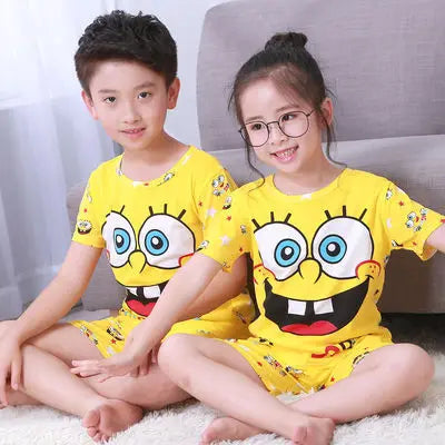 New Children's Clothing Summer Boys And Girls Pajama Set Cartoon Short Sleeved Shorts Set Pajama Home Clothing