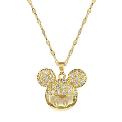 Cartoon Disney Mickey Minnie Mouse Studded with Zircon Necklace for Women Girl Stainless Steel Chain Sweet Gift for Friends Kids