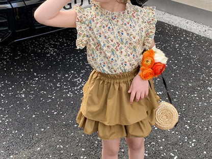 Girls' Suit Summer 2024 New Children's Summer Dress Baby Girl Fashionable Children's Top+Skirt Two-Piece Set