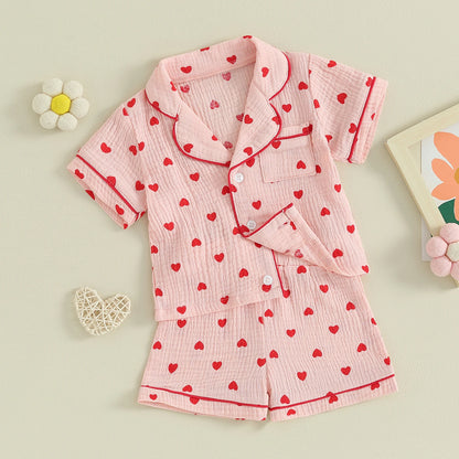 ma&baby 6M-4Y Valentine's Day Infant Toddler Kid Baby Girl Boy Clothes Set Short Sleeve Tops  Heart Print Shorts Pajama Summer