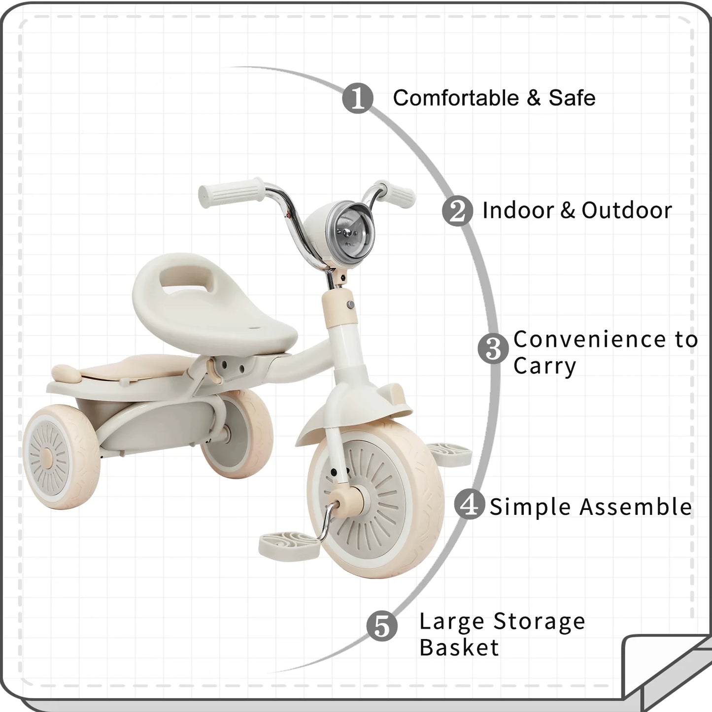 UBRAVOO Baby Foldable Tricycle Trike with Pedals Ages: 1-5 Years