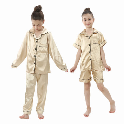 New Children Silk Satin Pyjamas Set Baby Sleepwear Pijama Solid color Pajamas Suit Boys Girls Sleep Set Autumn Kids Loungewear