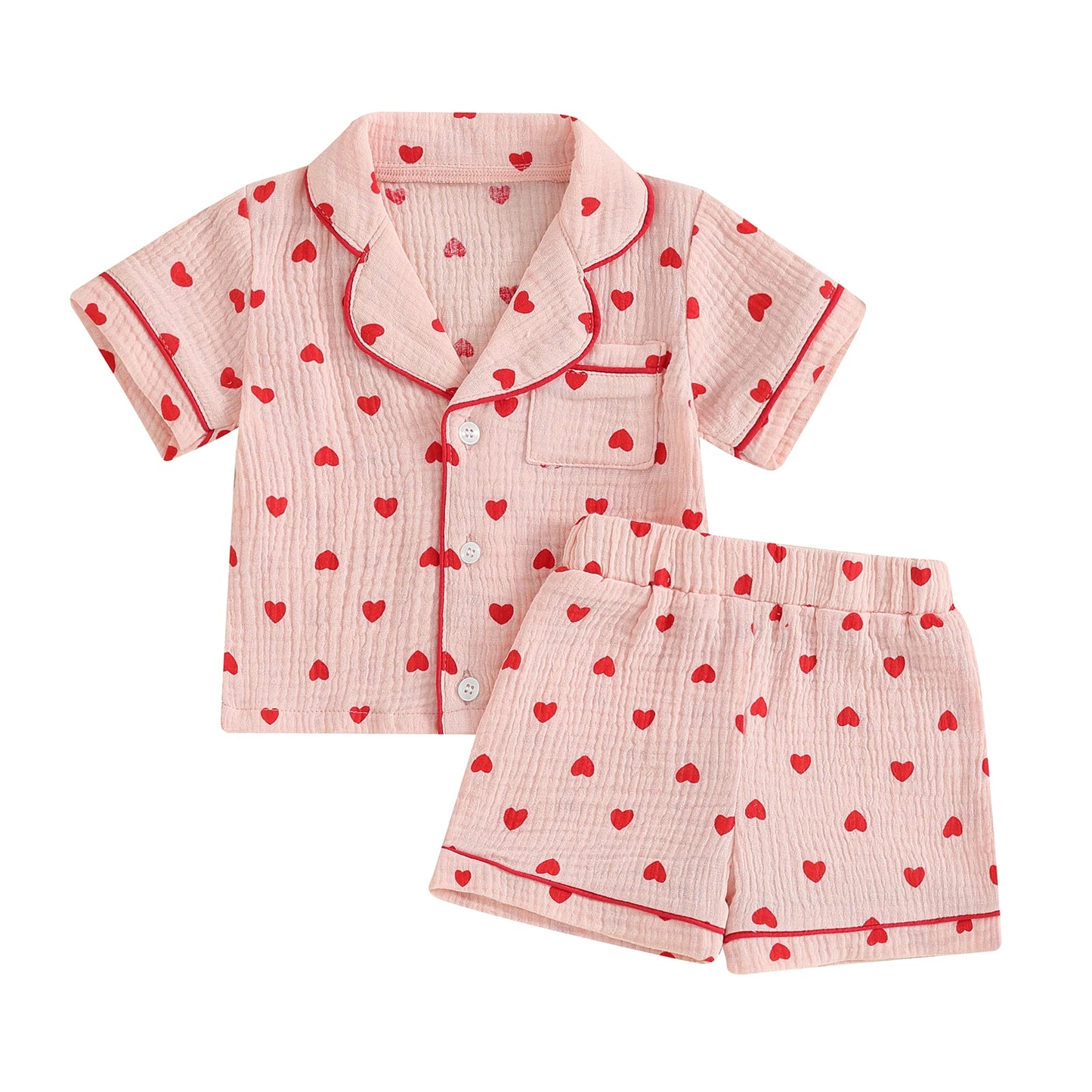 ma&baby 6M-4Y Valentine's Day Infant Toddler Kid Baby Girl Boy Clothes Set Short Sleeve Tops  Heart Print Shorts Pajama Summer