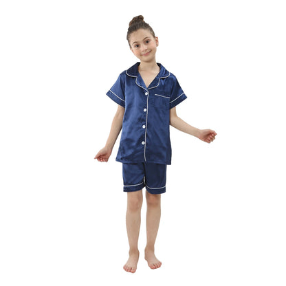 New Children Silk Satin Pyjamas Set Baby Sleepwear Pijama Solid color Pajamas Suit Boys Girls Sleep Set Autumn Kids Loungewear