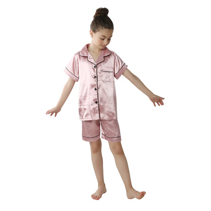 New Children Silk Satin Pyjamas Set Baby Sleepwear Pijama Solid color Pajamas Suit Boys Girls Sleep Set Autumn Kids Loungewear