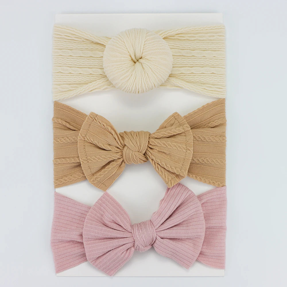 3Pcs/Lot Knit Baby Headband Bow Newborn Elastic Soft Nylon Headbands For Baby Girl Turban Infant Hair Accessories Kids Headwear