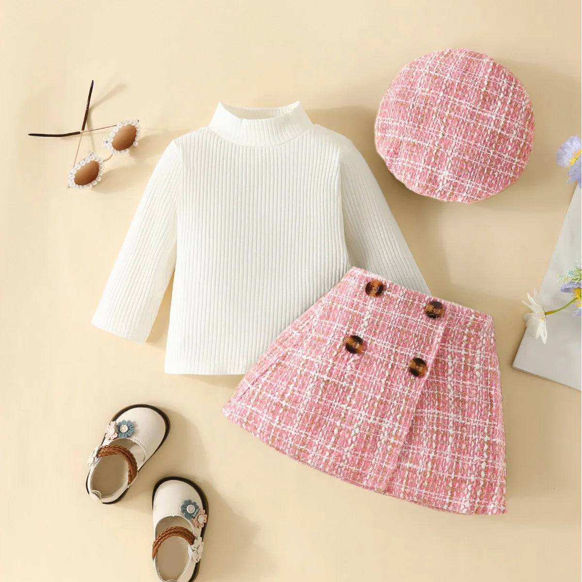 Toddler Ribbed Top & Houndstooth Mini Skirt