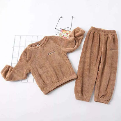 Coral Velvet Super Soft Pajamas Sets for Kids Boys Girls Long Sleeves Pants Lazy Children Sleepwear Sets Solid Nightwear Suits