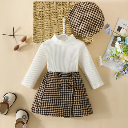 Toddler Ribbed Top & Houndstooth Mini Skirt