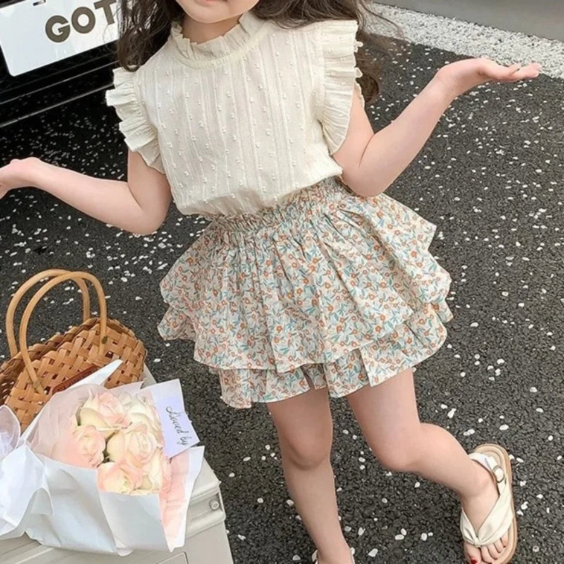 Girls' Suit Summer 2024 New Children's Summer Dress Baby Girl Fashionable Children's Top+Skirt Two-Piece Set