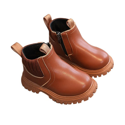 Fashion Boy Girl Short Boots Non-Slip British Style Boots Children's Side Zipper Design Single Boots Leather Boots Anti-skid