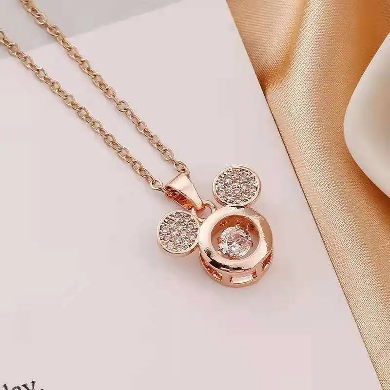 Cartoon Disney Mickey Minnie Mouse Studded with Zircon Necklace for Women Girl Stainless Steel Chain Sweet Gift for Friends Kids