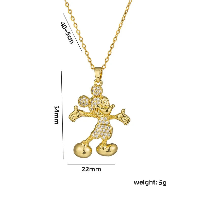 Cartoon Disney Mickey Minnie Mouse Studded with Zircon Necklace for Women Girl Stainless Steel Chain Sweet Gift for Friends Kids