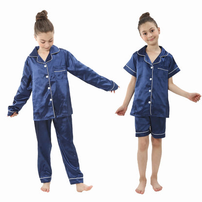 New Children Silk Satin Pyjamas Set Baby Sleepwear Pijama Solid color Pajamas Suit Boys Girls Sleep Set Autumn Kids Loungewear