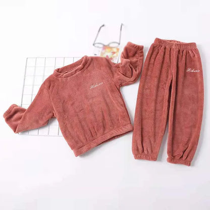 Coral Velvet Super Soft Pajamas Sets for Kids Boys Girls Long Sleeves Pants Lazy Children Sleepwear Sets Solid Nightwear Suits