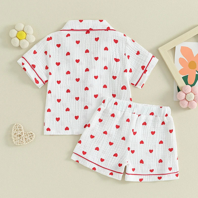 ma&baby 6M-4Y Valentine's Day Infant Toddler Kid Baby Girl Boy Clothes Set Short Sleeve Tops  Heart Print Shorts Pajama Summer