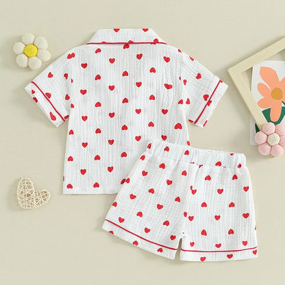 ma&baby 6M-4Y Valentine's Day Infant Toddler Kid Baby Girl Boy Clothes Set Short Sleeve Tops  Heart Print Shorts Pajama Summer