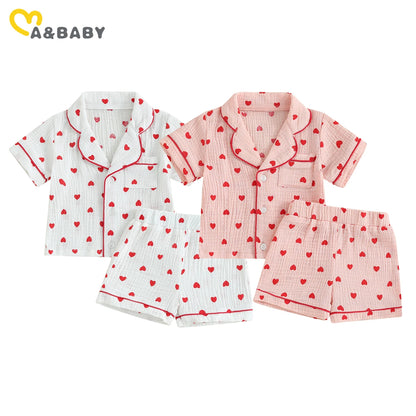 ma&baby 6M-4Y Valentine's Day Infant Toddler Kid Baby Girl Boy Clothes Set Short Sleeve Tops  Heart Print Shorts Pajama Summer