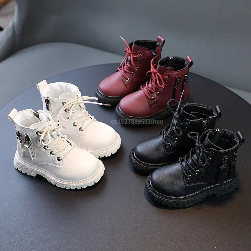 2024 Spring Autumn Winter Ankle Boots Light Girl Platform Shoes Burgundy Beige Black Boys Short Boots Super Cozy Shoes