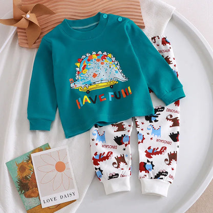 2024 Newborn Kids Boys Girls Pajama Sets Cartoon Long Sleeve Cute T-Shirt Tops with Pants Toddler Baby Autumn Sleeping Clothes