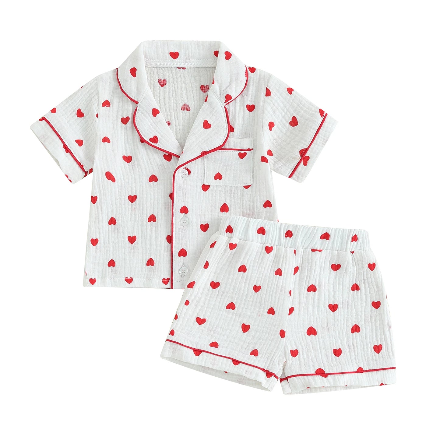 ma&baby 6M-4Y Valentine's Day Infant Toddler Kid Baby Girl Boy Clothes Set Short Sleeve Tops  Heart Print Shorts Pajama Summer