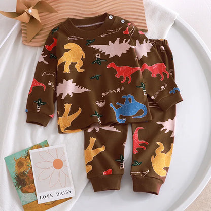 2024 Newborn Kids Boys Girls Pajama Sets Cartoon Long Sleeve Cute T-Shirt Tops with Pants Toddler Baby Autumn Sleeping Clothes